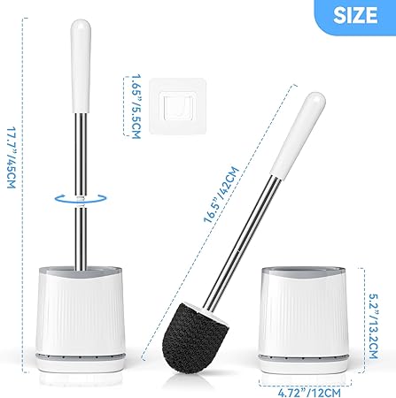 Upgraded Toilet Brush Set – Replaceable TPR Brush Head with Fast-Drain Holder | Wall-Mountable Design