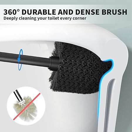 2-Pack Matte Black Toilet Brush Set – Enclosed Splash-Proof Holder & Long Handle | Modern Minimalist Bathroom Cleaner