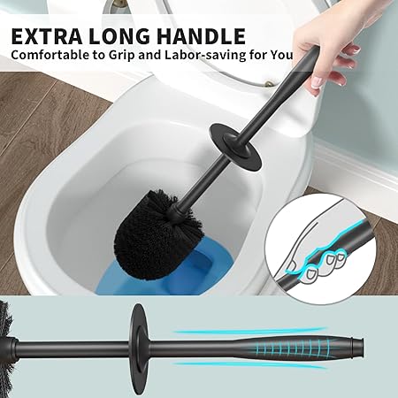 2-Pack Matte Black Toilet Brush Set – Enclosed Splash-Proof Holder & Long Handle | Modern Minimalist Bathroom Cleaner