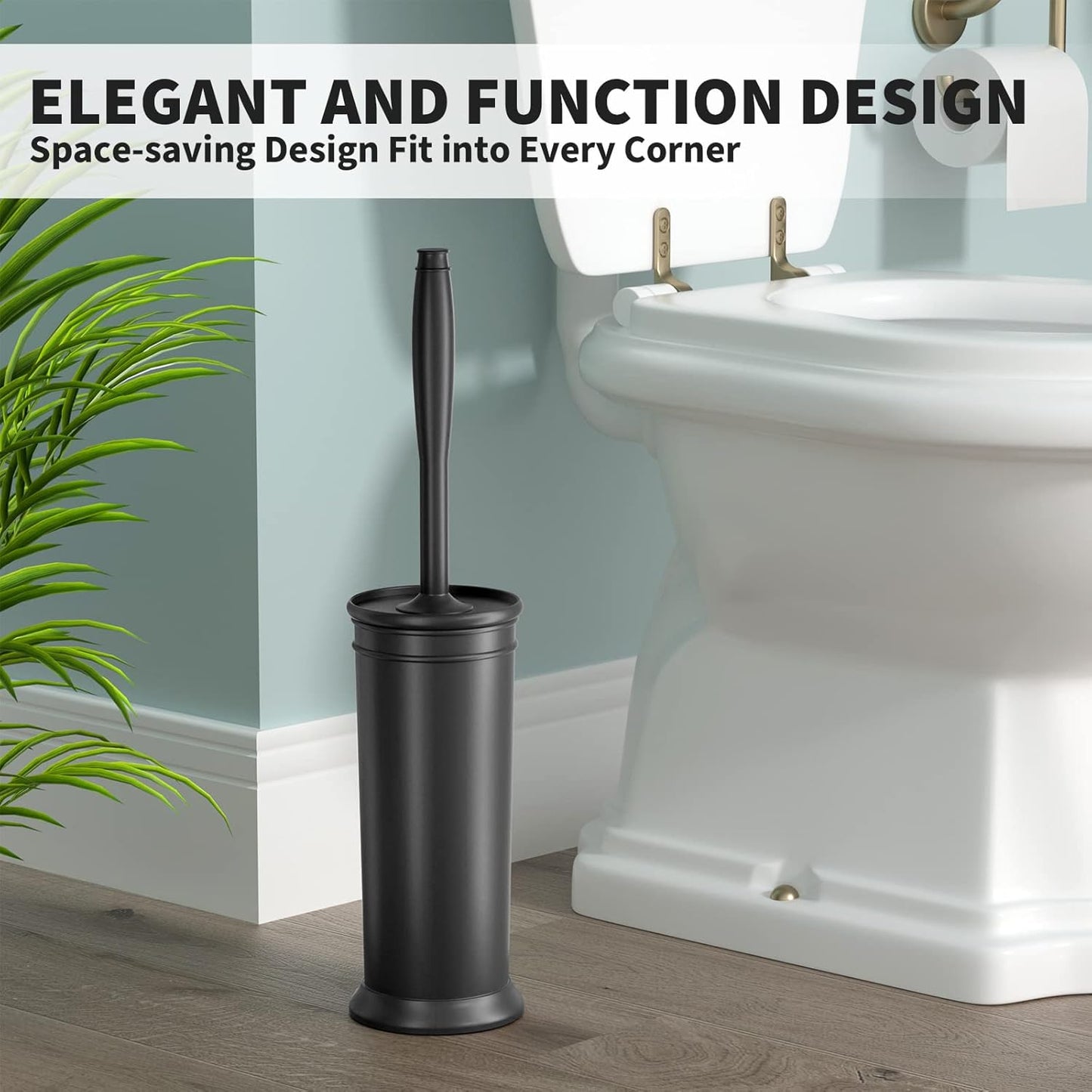 2-Pack Matte Black Toilet Brush Set – Enclosed Splash-Proof Holder & Long Handle | Modern Minimalist Bathroom Cleaner
