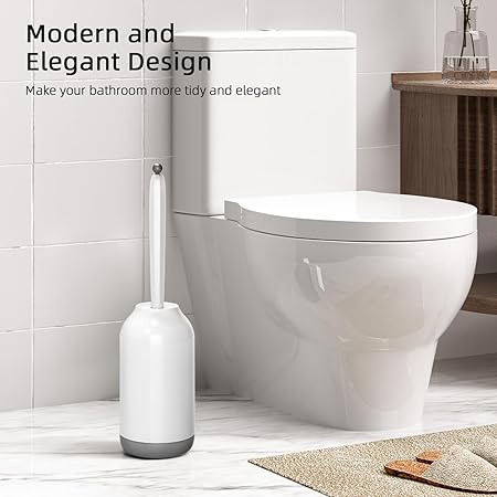 Curved Toilet Brush with Quick-Dry Holder – Ergonomic Design & Dense Bristles | Modern Minimalist Bathroom Cleaner