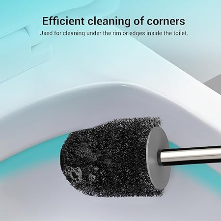 Silicone Toilet Brush with Holder | Wall-Mount or Floor-Stand | Long Handle 16.7 in | Soft TPE Bristles for Deep Cleaning