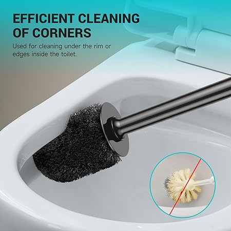 Black Silicone Toilet Brush with Rounded Holder | Soft TPE Bristles | Ergonomic Handle | Compact & Stylish Bathroom Cleaner