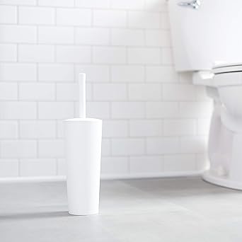 Minimalist White Toilet Brush Set (4-Pack) – With Enclosed Holder | Splash-Proof Bathroom Cleaning Brush | Compact & Hygienic
