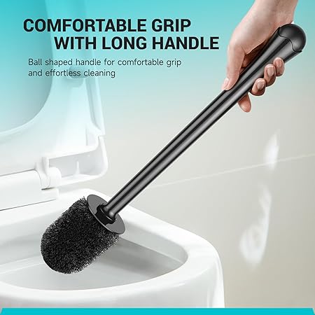 Black Silicone Toilet Brush with Rounded Holder | Soft TPE Bristles | Ergonomic Handle | Compact & Stylish Bathroom Cleaner