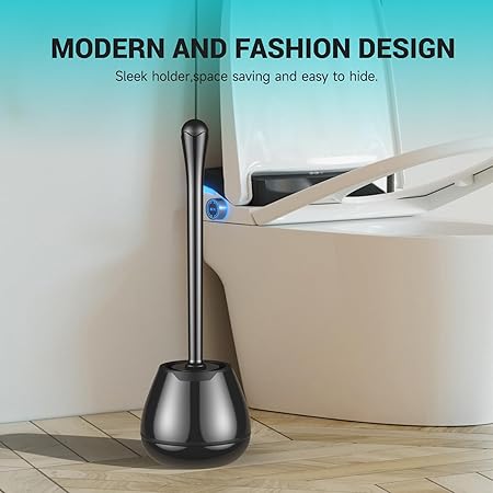 Black Silicone Toilet Brush with Rounded Holder | Soft TPE Bristles | Ergonomic Handle | Compact & Stylish Bathroom Cleaner