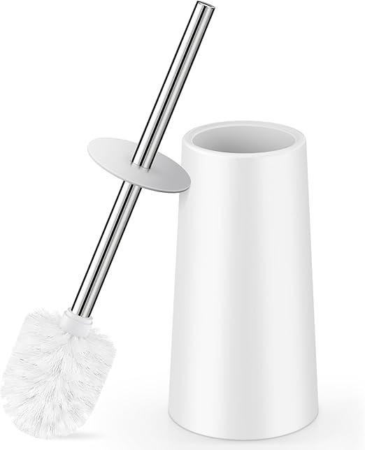 White Toilet Brush with Ventilated Holder | Stainless Steel Handle | Fast Drain Base | Deep Cleaning for Bathroom