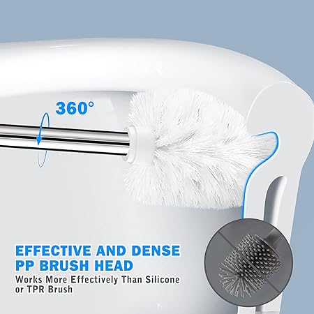 White Toilet Brush with Ventilated Holder | Stainless Steel Handle | Fast Drain Base | Deep Cleaning for Bathroom