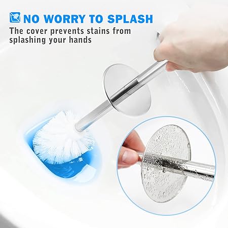 White Toilet Brush with Ventilated Holder | Stainless Steel Handle | Fast Drain Base | Deep Cleaning for Bathroom