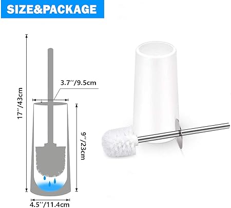 White Toilet Brush with Ventilated Holder | Stainless Steel Handle | Fast Drain Base | Deep Cleaning for Bathroom