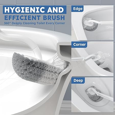 2-Pack U-Shaped Toilet Brush Set with Ventilated Holder | Strong Nylon Bristles | Deep Cleaning for Corners & Under Rim