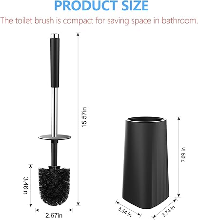 Black Silicone Toilet Brush Set with Ventilated Holder | Space-Saving Design | Long Handle & Flexible Bristles