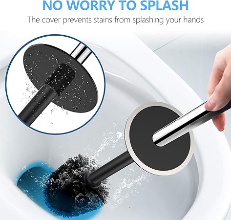 Black Silicone Toilet Brush Set with Ventilated Holder | Space-Saving Design | Long Handle & Flexible Bristles