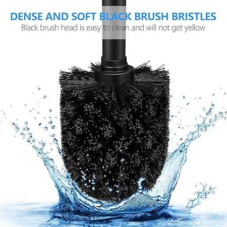 Black Silicone Toilet Brush Set with Ventilated Holder | Space-Saving Design | Long Handle & Flexible Bristles