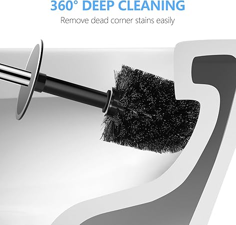 Black Silicone Toilet Brush Set with Ventilated Holder | Space-Saving Design | Long Handle & Flexible Bristles
