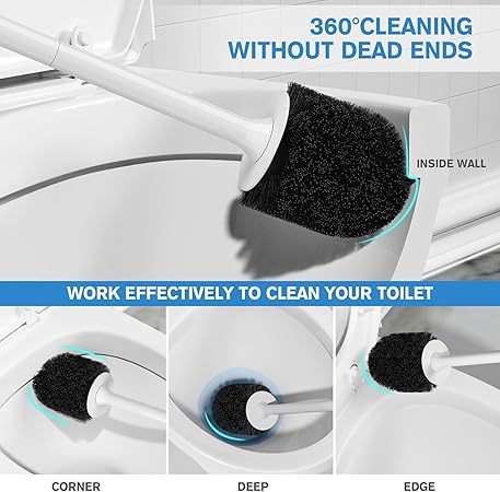 2-Pack Silicone Toilet Brush Set with Ventilated Round Holder | Flexible TPE Head | Ergonomic Long Handle | Minimalist Design