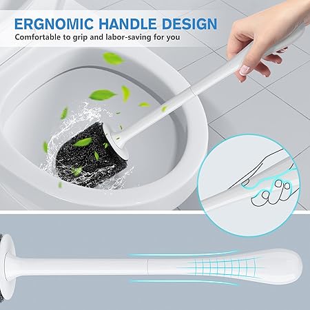 2-Pack Silicone Toilet Brush Set with Ventilated Round Holder | Flexible TPE Head | Ergonomic Long Handle | Minimalist Design