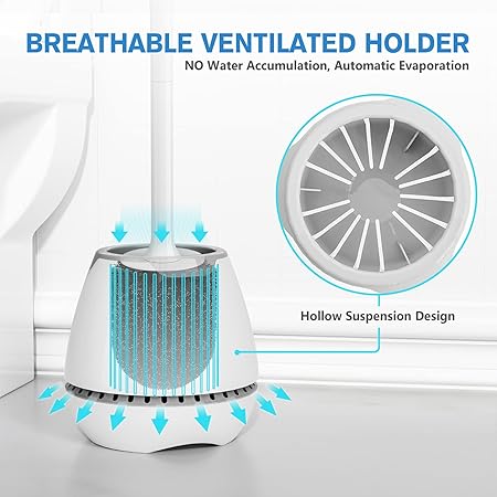 2-Pack Silicone Toilet Brush Set with Ventilated Round Holder | Flexible TPE Head | Ergonomic Long Handle | Minimalist Design