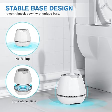 2-Pack Silicone Toilet Brush Set with Ventilated Round Holder | Flexible TPE Head | Ergonomic Long Handle | Minimalist Design