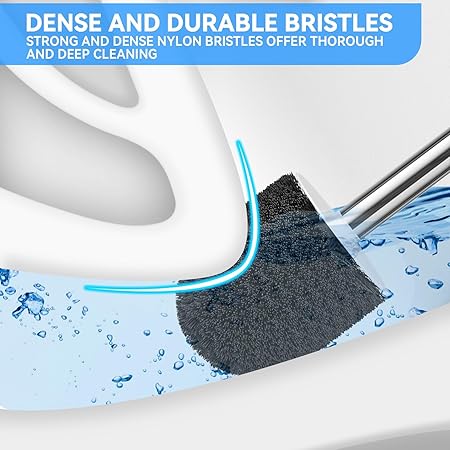 White Toilet Brush with Stainless Steel Handle | Silicone Head & Ventilated Round Holder | Hygienic Bathroom Cleaning Tool
