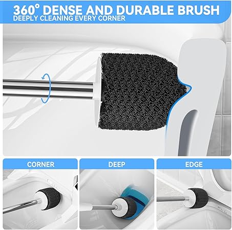 White Toilet Brush with Stainless Steel Handle | Silicone Head & Ventilated Round Holder | Hygienic Bathroom Cleaning Tool