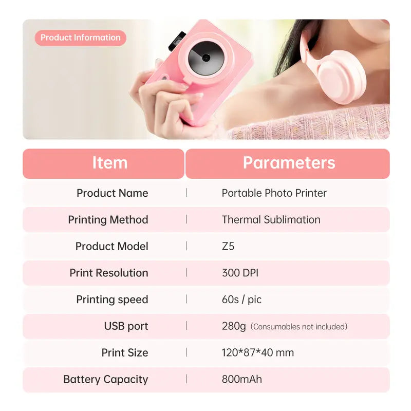 Last Day Special Sale $49.99-Z5 Instant Camera – All-in-One Mini Portable Color Printer for Phones