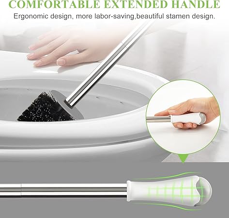 Heavy-Duty Toilet Brush with Holder – 360° Thick Bristle Head & Splash-Proof Handle | Ventilated Base | Deep Cleaning Design