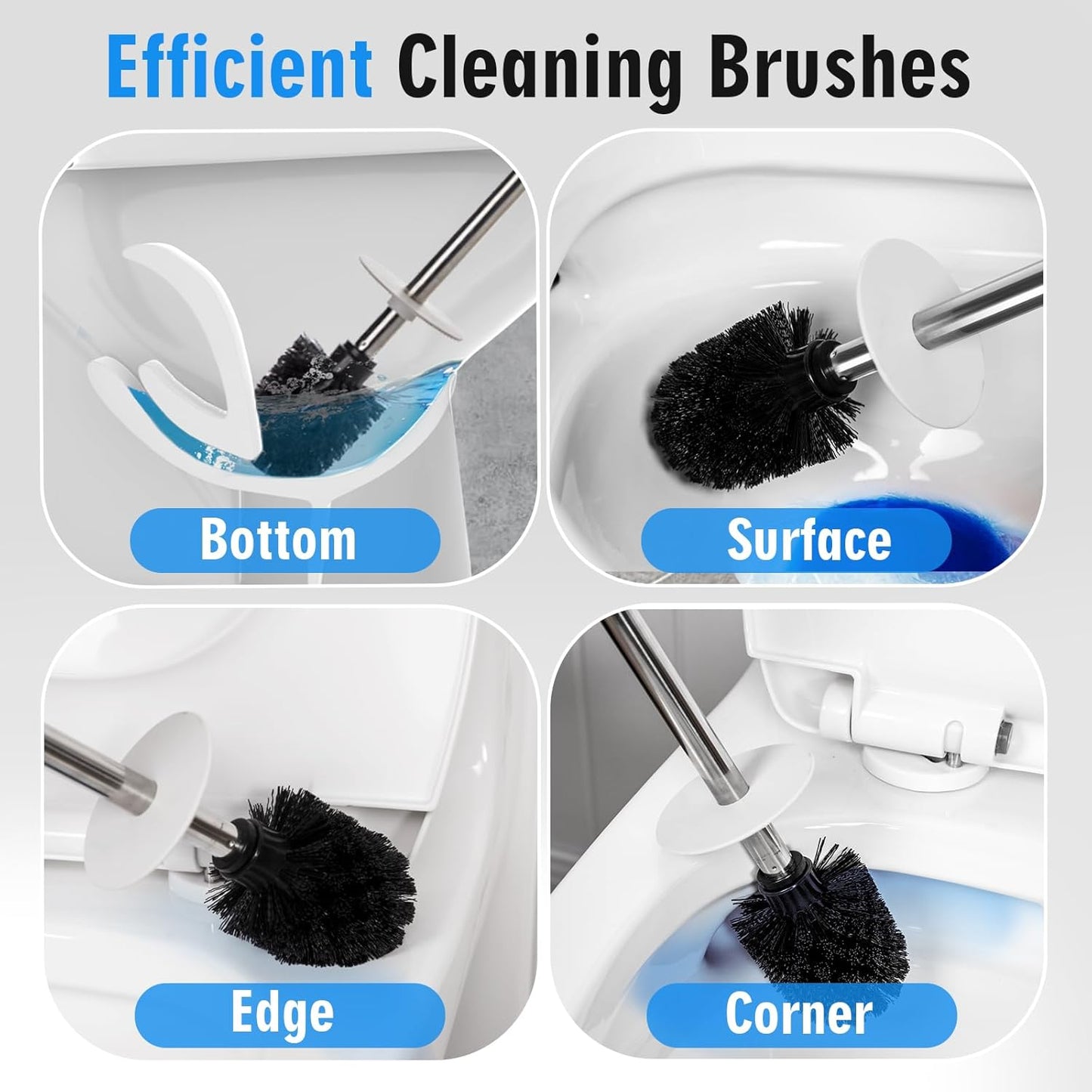 Minimalist Toilet Brush with Stainless Steel Handle | Compact Cylinder Design | Anti-Rust & Anti-Slip Base
