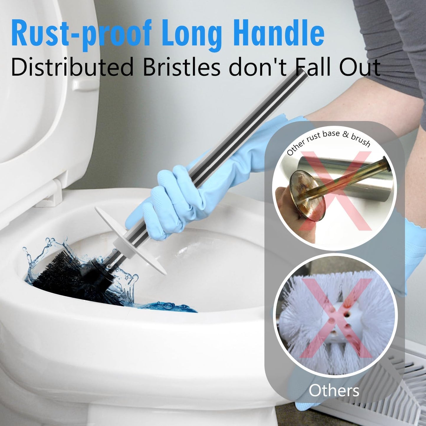 Minimalist Toilet Brush with Stainless Steel Handle | Compact Cylinder Design | Anti-Rust & Anti-Slip Base