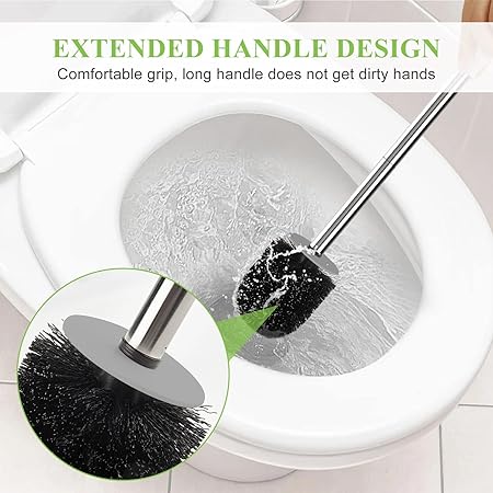 Heavy-Duty Toilet Brush with Holder – 360° Thick Bristle Head & Splash-Proof Handle | Ventilated Base | Deep Cleaning Design
