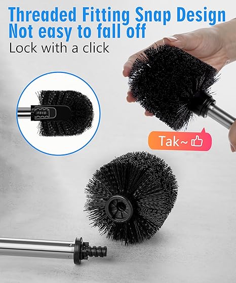 Toilet Brush Set with Integrated Stainless Steel Handle | Stone-Effect Ceramic Holder | Compact & Stylish Design