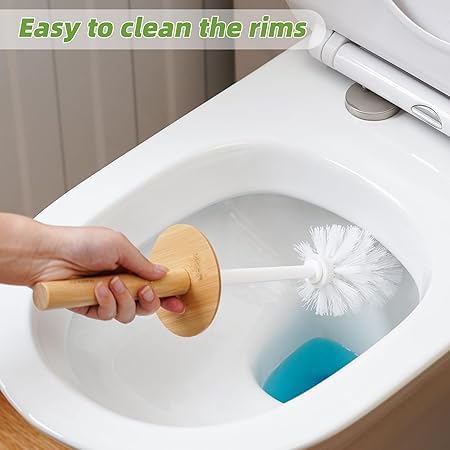 Eco-Friendly Toilet Brush with Bamboo Handle | Enclosed Ceramic Holder | White Nylon Bristles | Minimalist Bathroom Cleaner