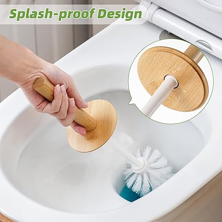 Eco-Friendly Toilet Brush with Bamboo Handle | Enclosed Ceramic Holder | White Nylon Bristles | Minimalist Bathroom Cleaner