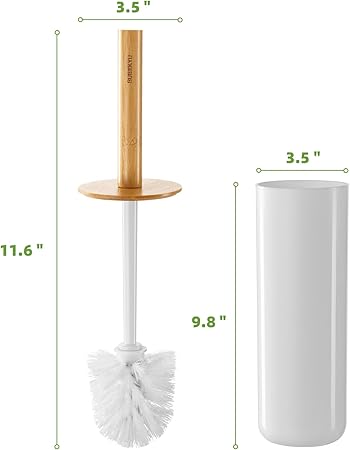 Eco-Friendly Toilet Brush with Bamboo Handle | Enclosed Ceramic Holder | White Nylon Bristles | Minimalist Bathroom Cleaner