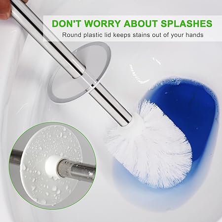 Toilet Brush Set with Stainless Steel Handle | Enclosed Base | White Nylon Bristles | Rust-Resistant & Compact