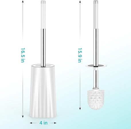 Toilet Brush Set with Stainless Steel Handle | Enclosed Base | White Nylon Bristles | Rust-Resistant & Compact