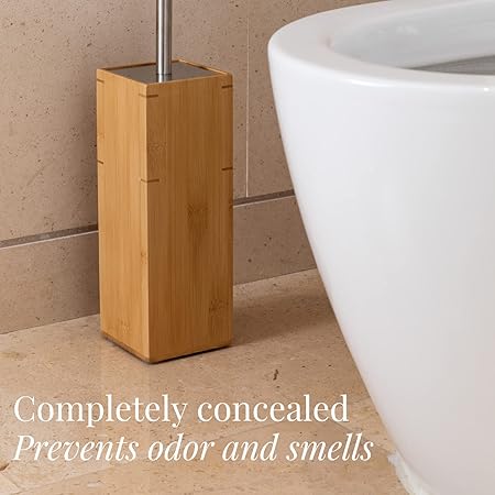 Bamboo Toilet Brush Set with Stainless Steel Handle | Removable Ceramic Cup | Eco-Friendly Wooden Storage Holder