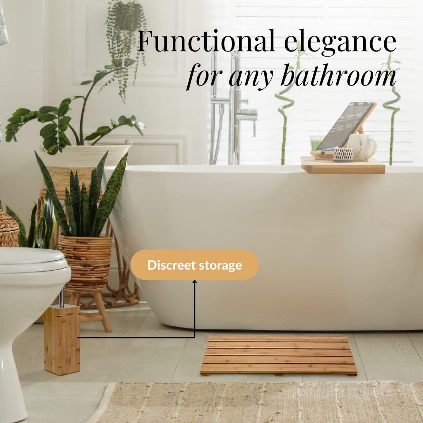 Bamboo Toilet Brush Set with Stainless Steel Handle | Removable Ceramic Cup | Eco-Friendly Wooden Storage Holder