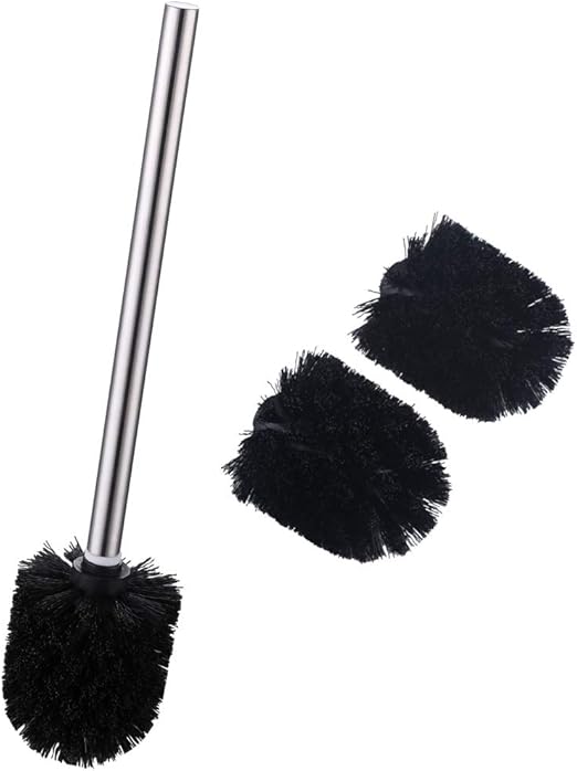 Stainless Steel Toilet Brush Set with 3 Replaceable Heads | Dense Nylon Bristles | Rust-Resistant Handle | Heavy-Duty Cleaning