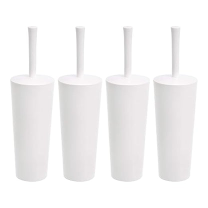 Minimalist White Toilet Brush Set (4-Pack) – With Enclosed Holder | Splash-Proof Bathroom Cleaning Brush | Compact & Hygienic