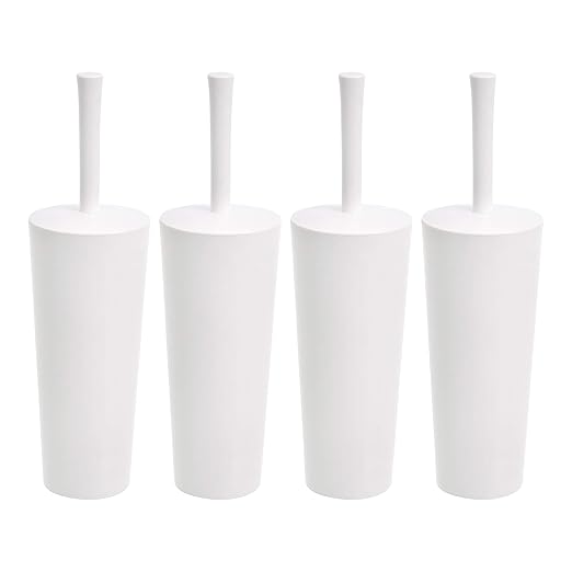Minimalist White Toilet Brush Set (4-Pack) – With Enclosed Holder | Splash-Proof Bathroom Cleaning Brush | Compact & Hygienic