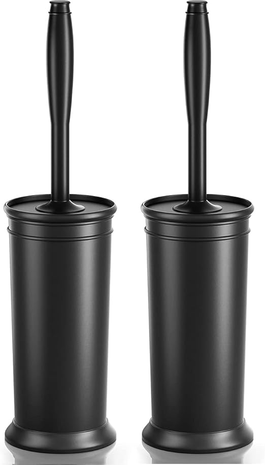 2-Pack Matte Black Toilet Brush Set – Enclosed Splash-Proof Holder & Long Handle | Modern Minimalist Bathroom Cleaner