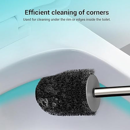 Silicone Toilet Brush with Holder | Wall-Mount or Floor-Stand | Long Handle 16.7 in | Soft TPE Bristles for Deep Cleaning