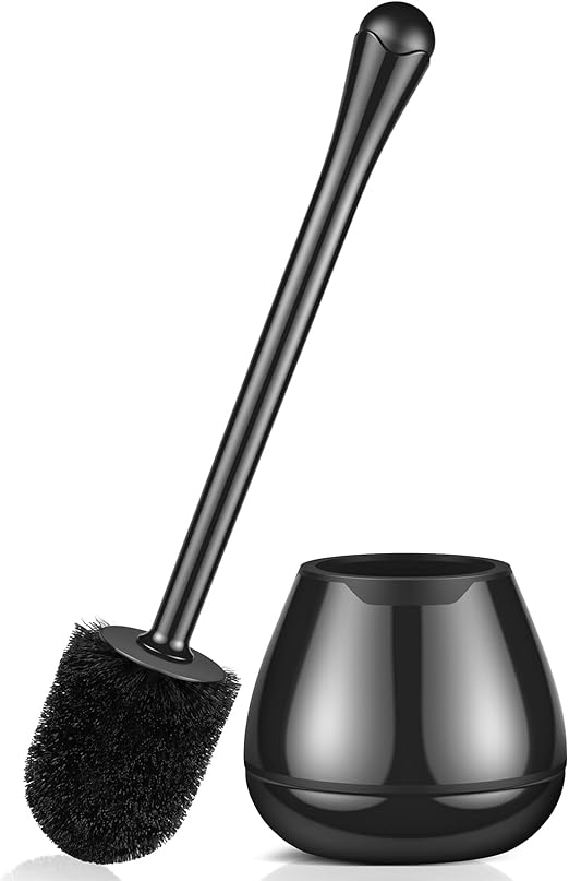 Black Silicone Toilet Brush with Rounded Holder | Soft TPE Bristles | Ergonomic Handle | Compact & Stylish Bathroom Cleaner