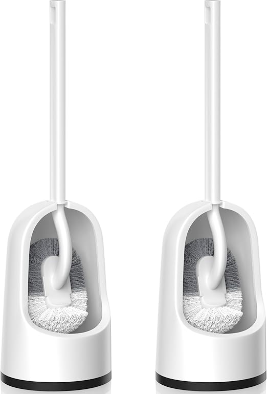 2-Pack U-Shaped Toilet Brush Set with Ventilated Holder | Strong Nylon Bristles | Deep Cleaning for Corners & Under Rim