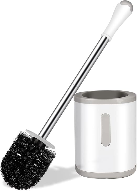 Heavy-Duty Toilet Brush with Holder – 360° Thick Bristle Head & Splash-Proof Handle | Ventilated Base | Deep Cleaning Design