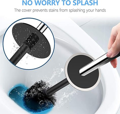 Black Silicone Toilet Brush Set with Ventilated Holder | Space-Saving Design | Long Handle & Flexible Bristles