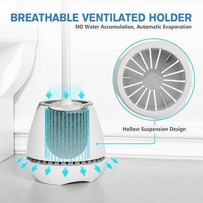 2-Pack Silicone Toilet Brush Set with Ventilated Round Holder | Flexible TPE Head | Ergonomic Long Handle | Minimalist Design