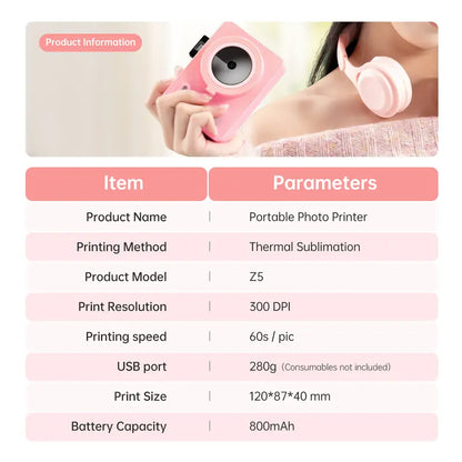 Last Day Special Sale $49.99-Z5 Instant Camera – All-in-One Mini Portable Color Printer for Phones