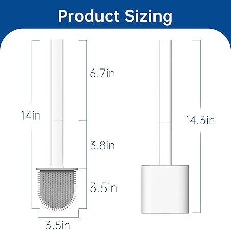 Silicone Toilet Brush with Wall-Mount Holder | Round Flat Head | Quick-Dry Ventilated Base | Compact for Small Bathrooms